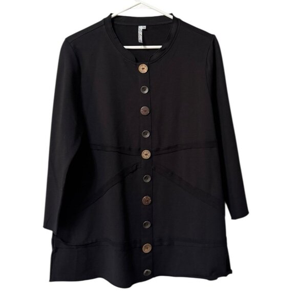 Lulu‎ B Button Down Tunic Top Size Medium Cotton Blend Artsy Lagenlook Stretch - Picture 1 of 11